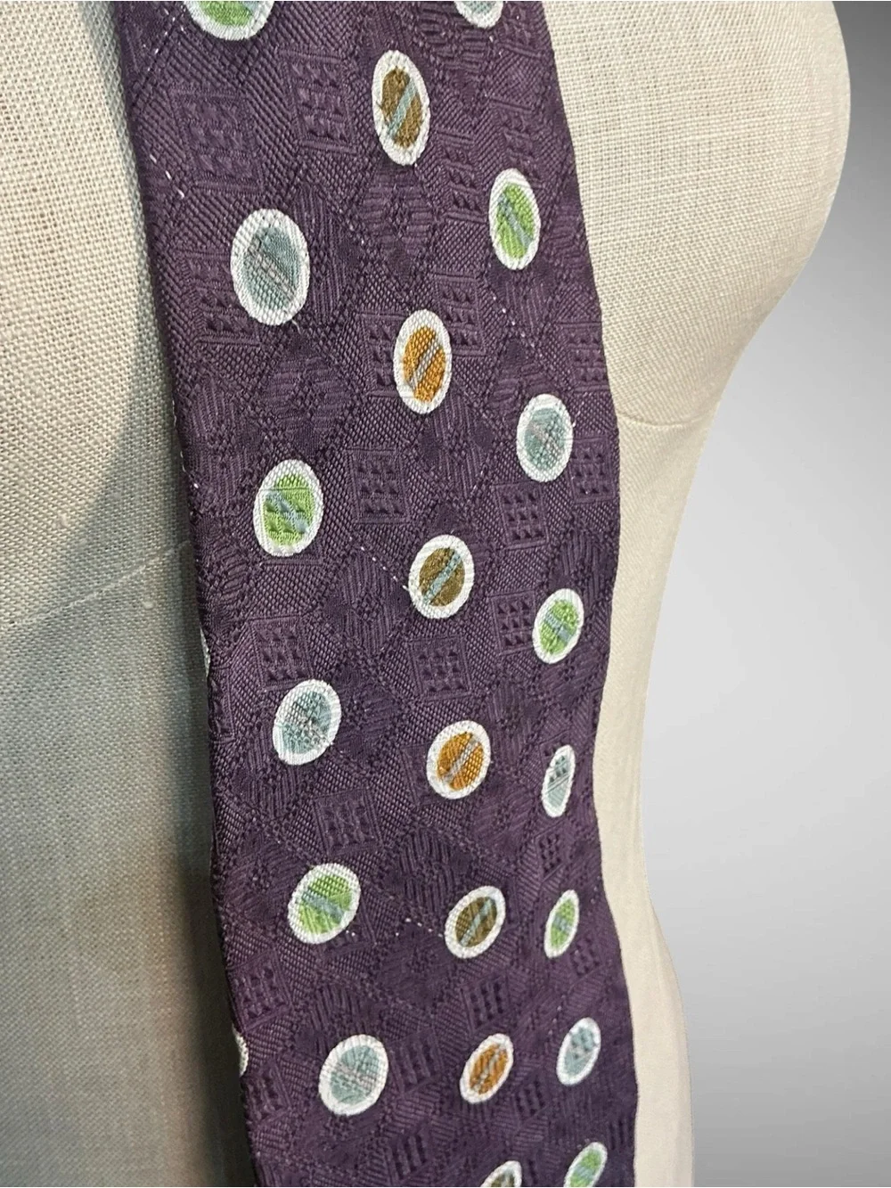 Vintage Pierre Cardin Silk Tie Purple Geometric Polka Dot Necktie 4” Wide